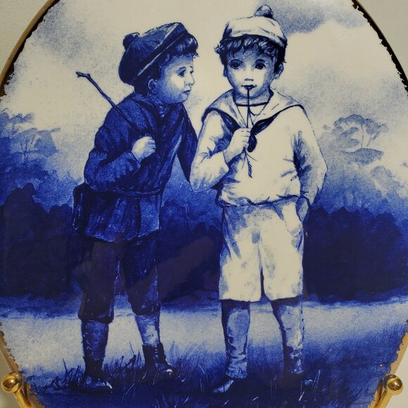 DJC Collectables Oval Blue Children Plaque Royal Doulton Style English Porcelain - Picture 3 of 7